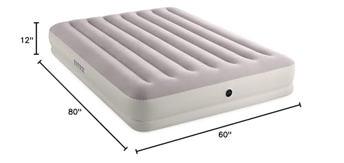 Intex 64179E Dura-Beam Standard Prestige Mid-Rise Air Mattress: Fiber-Tech - Queen Size - Quickfill USB Air Pump - 12in Bed Height - 600lb Weight Capacity