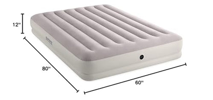 Intex 64179E Dura-Beam Standard Prestige Mid-Rise Air Mattress: Fiber-Tech - Queen Size - Quickfill USB Air Pump - 12in Bed Height - 600lb Weight Capacity