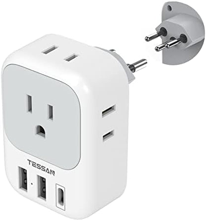 TESSAN Switzerland Power Adapter, Swiss Travel Adaptor with 4 American Outlets 3 USB Charger (1 USB C Port), Type J Plug for US to Liechtenstein Rwanda