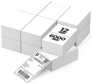 MUNBYN 4x6 Inch Direct Thermal Labels, 6000 Labels/12 Stacks(500 Pcs per Stack), Fanfold Shipping Label Paper for Thermal Printers, Permanent Adhesive Mailing Postage Labels for Shipping Packages