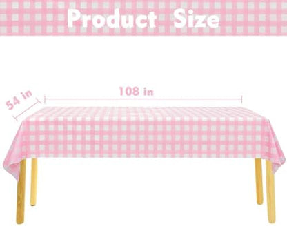 Kesfey 8 Packs Pink and White Checkered Tablecovers 54 x 108 Inches Disposable Party Picnic Table Cloth SpillProof Plastic Gingham Tablecovers for Camping Decoration Party Favors