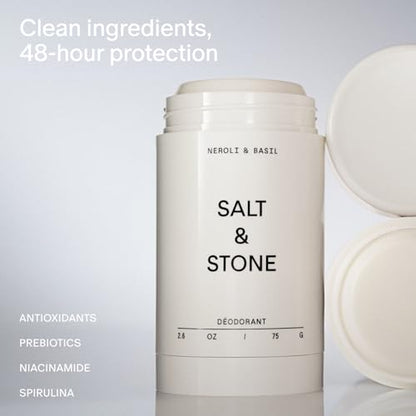 SALT & STONE Aluminum Free Deodorant | Extra Strength 48 Hour Protection for Women & Men | Made with Seaweed Extracts, Shea Butter & Prebiotics (Neroli & Basil)