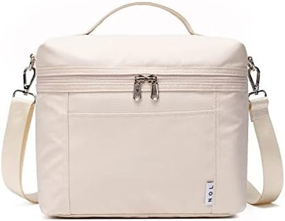 NOL Natural Organic Lifestyle Insulated Lunch Bags for Women Cooler Bag Lightweight Nylon Waterproof Lunch Box For Work（Medium, Cream
