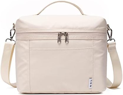 NOL Natural Organic Lifestyle Insulated Lunch Bags for Women Cooler Bag Lightweight Nylon Waterproof Lunch Box For Work（Medium, Cream