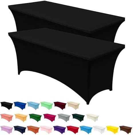Utopia Kitchen Spandex Tablecloth 2 Pack [6FT, Black] Tight, Fitted, Washable and Wrinkle Resistant Stretch Rectangular Patio Table Cover for Event, Wedding, Banquet & Parties [72Lx30Wx30H Inch]