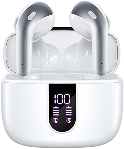TAGRY Bluetooth Headphones True Wireless Earbuds 60H Playback LED Power Display Earphones with Wireless Charging Case IPX5 Waterproof in-Ear Ear buds with Mic for TV Smart Phone Laptop Computer Sports