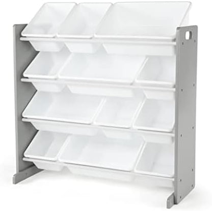 Humble Crew Kids Toy Storage Organizer with 12 Plastic Bins, Grey/White – Removable Bins for Playroom, Bedroom, Toddler Furniture for Boys and Girls Ages