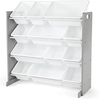 Humble Crew Kids Toy Storage Organizer with 12 Plastic Bins, Grey/White – Removable Bins for Playroom, Bedroom, Toddler Furniture for Boys and Girls Ages