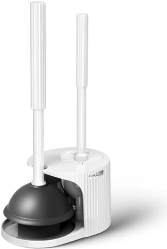 2 in 1 Toilet Brush and Plunger Set, Toilet Bowl Brush Plunger Set,Extended Handle Plunger,Bathroom Cleaning Tools,Toilet Brush Plunger Combo,Cleaning Brush（Pearl White，20.8inch）