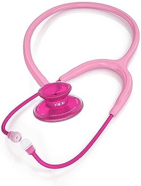 MDF Instruments, Acoustica Lightweight Stethoscope for Doctors, Nurses, Students, Home Health Use, Adult, Dual Head, Pink Tube, Pink Alloy Chestpiece-Headset, MDF747XPPA01