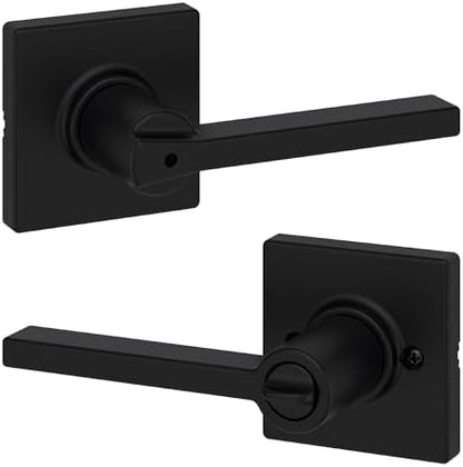 Kwikset Casey Interior Privacy Door Handle with Lock, Door Lever For Bathroom and Bedroom, Matte Black Reversible Keyless Turn Lock, with Microban Protection