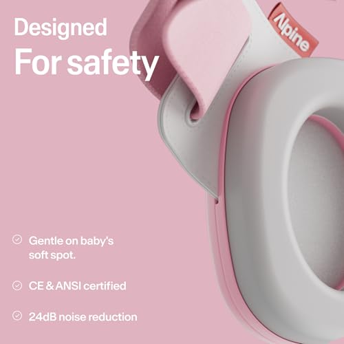 Alpine Muffy Baby Comfort - Protects Hearing for Babies and Toddlers - CE & ANSI Certified - Unique Headband for Safe fit & Comfort - Multi-adjustable for Ages 3-48 Months - 24dB Sound Reduction, Pink