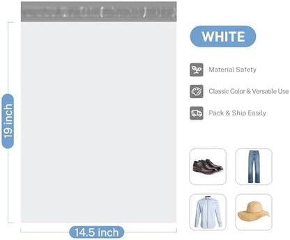 Metronic Poly Mailers 14.5x19 100 Pcs Large Shipping Bags for Clothing Mailing Bags with Strong Self-sealing Adhesive Waterproof and Tear-Proof Postal Bags in White