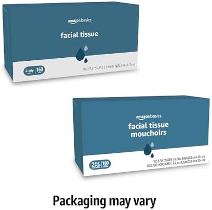 Amazon Basics Facial Tissue, 2-Ply, 1920 Count (12 Packs of 160), (Packaging may vary)