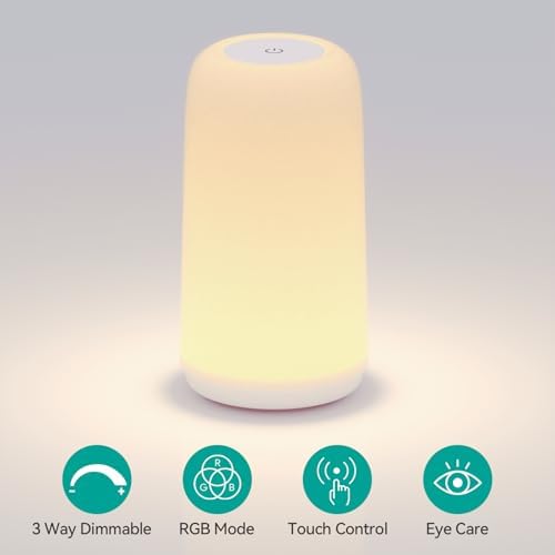 Touch Bedside Table Lamp, [Sleek Design & RGB Mode] 3 Way Dimmable Small Lamp for Bedroom, LED Lamp with Warm White Lights, Multi-Color Smart Nightstand Lamp for for Living Room Home Gifts