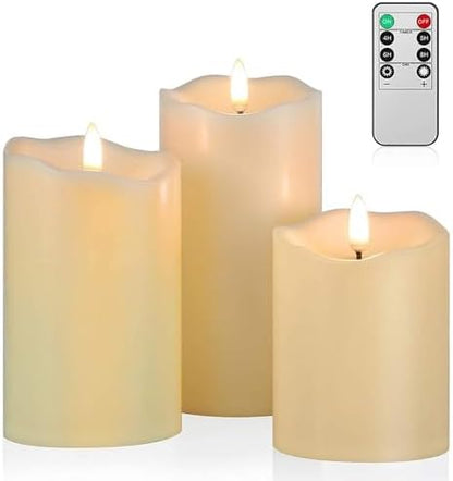 ANGELLOONG Flickering Flameless Candles, Realistic LED Candles with Remote and Timer, Set of 3 Battery Operated Candles for Room Fall Home Decor Wedding Christmas Decorations