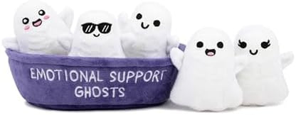 WHAT DO YOU MEME? Emotional Support Ghosts by Relatable, Cuddly Stuffed Animals, Plushies, and Cute Stuff, Great Gift Ideas for Loved Ones of All Ages, Includes 5 Plushies with Carrying Basket