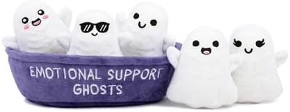 WHAT DO YOU MEME? Emotional Support Ghosts by Relatable, Cuddly Stuffed Animals, Plushies, and Cute Stuff, Great Gift Ideas for Loved Ones of All Ages, Includes 5 Plushies with Carrying Basket