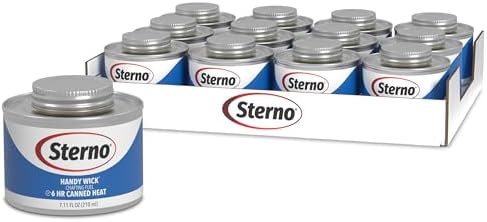 Sterno Fuel Cans - 6-Hour Burn, (12-Pack) Chafing Dish Fuel Can Burners for Food Warmer, Resealable Twist Chafer Fuel Canned Heat, Handy Wick
