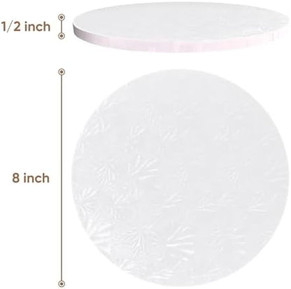 Cakebon Cake Boards - Sturdy 1/2 Thick Drums - 8 Inch Professional Fully Wrapped Edges White 12-Pack