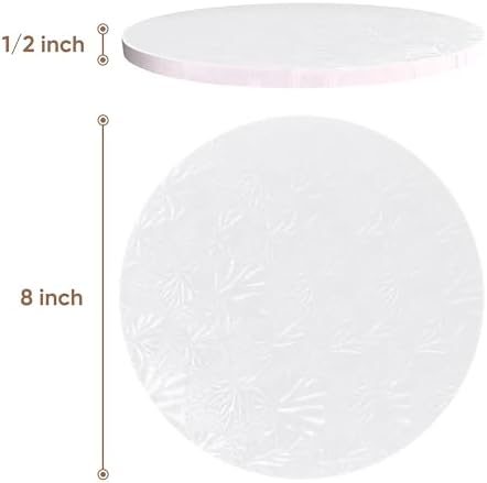 Cakebon Cake Boards - Sturdy 1/2 Thick Drums - 8 Inch Professional Fully Wrapped Edges White 3-Pack