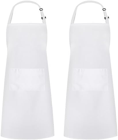 Syntus 2 Pack Adjustable Bib Apron Waterdrop Resistant with 2 Pockets Cooking Kitchen Aprons for Women Men Chef