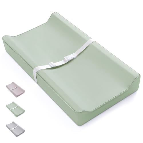 Blissful Diary Vegan Leather Baby Changing Pad with Waterproof & Wipe-Clean PU Cover, Standard Size Cozy Diaper Changing Pad for Dresser and Table, Light Green