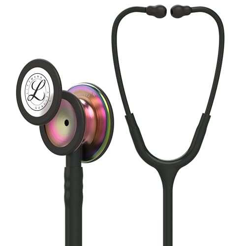 3M Littmann Classic III Monitoring Stethoscope, 5870, More Than 2X as Loud, Weighs Less, Stainless Steel Rainbow-Finish Chestpiece, 27" Black Tube, Stem and Headset