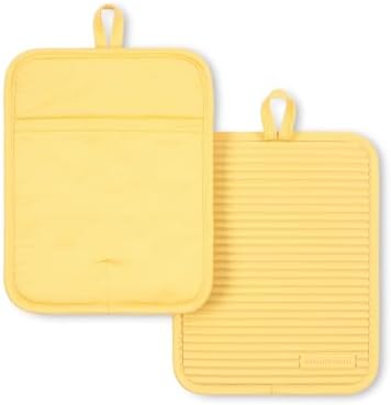 KITCHENAID Ribbed Soft Silicone Pot Holder 2-Pack Set, 2025 Color of The Year, Butter Yellow, 7"x9"