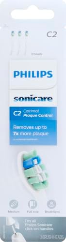 Philips Sonicare C2 Plaque Control - Genuine Replacement Electric Toothbrush Heads, White, 3 Pack, HX9023/65