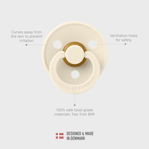 BIBS Colour Liberty Soother 2-Pack, BPA Free Dummy Pacifier, Round Nipple. Natural Rubber Latex, Made in Denmark, Size 1 (0-6 Months), Eloise Blush