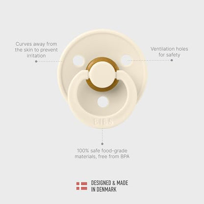 BIBS Colour Liberty Soother 2-Pack, BPA Free Dummy Pacifier, Round Nipple. Natural Rubber Latex, Made in Denmark, Size 1 (0-6 Months), Eloise Blush