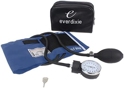 Dixie Ems Deluxe Aneroid Sphygmomanometer Blood Pressure Set W/Adult Cuff, Carrying Case and Calibration Tool - Navy