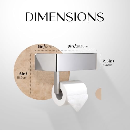 Day Moon™ Chrome Toilet Paper Holder with Shelf - Wipe Holder for Bathroom, Flushable Wipes Dispenser, Toilet Paper and Wipes Holder