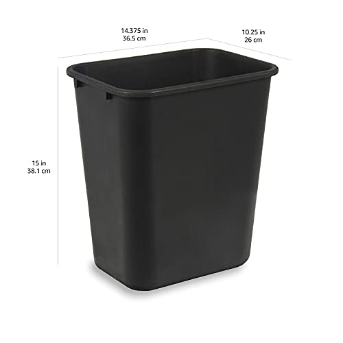 Amazon Basics Trash Can, Rectangular Commercial Office Wastebasket, 7 Gallon (Pack of 6), Black (Previously AmazonCommercial Brand)
