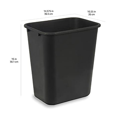 Amazon Basics Trash Can, Rectangular Commercial Office Wastebasket, 7 Gallon (Pack of 6), Black (Previously AmazonCommercial Brand)
