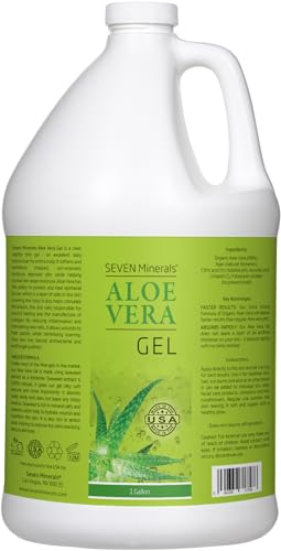 Seven Minerals Organic Aloe Vera Gel from freshly cut 100% Pure Aloe - 1 Gallon - HighestQuality, Texas grown, Vegan, Unscented - For Face, Skin, Hair, Sunburn Relief - Bulk DIY (128 Fl Oz)