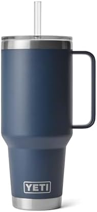 YETI Rambler 42 oz Tumbler with Handle and Straw Lid, Travel Mug Water Tumbler, Vacuum Insulated Cup with Handle, Stainless Steel, Navy