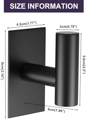 VAEHOLD Wall Towel Hooks, Heavy Duty Sticky Holder Waterproof Towel Hooks for Hanging Coat, Clothes, Closet Hook Wall Mount for Kitchen (Black, 4 Pack)