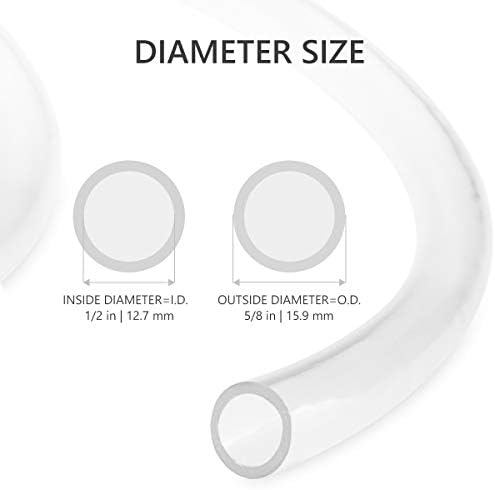 Eastrans Clear Vinyl Tubing Flexible PVC Tubing, Hybrid PVC Hose, Lightweight Plastic Tube, by 1/2 Inch ID, 25-Feet Length