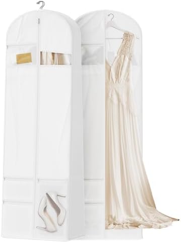 72inches Garment Bag with Zipper Pocket, Wedding Dress Bag for Gowns Long, White