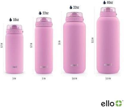 Ello Cooper 18oz Kids Stainless Steel Water Bottle with Straw and Carry Handle, Double Walled and Vacuum Insulated Metal, Leak Proof Locking Lid with Soft Silicone Spout, Reusable, BPA Free, Bubblegum