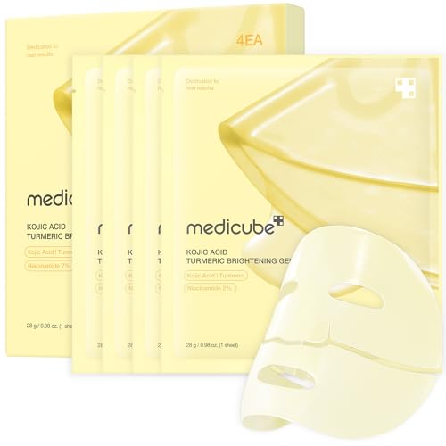 medicube Kojic Acid Turmeric Brightening Gold Jelly Gel Mask | Overnight Face Mask for Glass Glow Skin- Elasticity, Hydrating, Firming and Moisturizing | Korean Skincare, 28g x 4ea