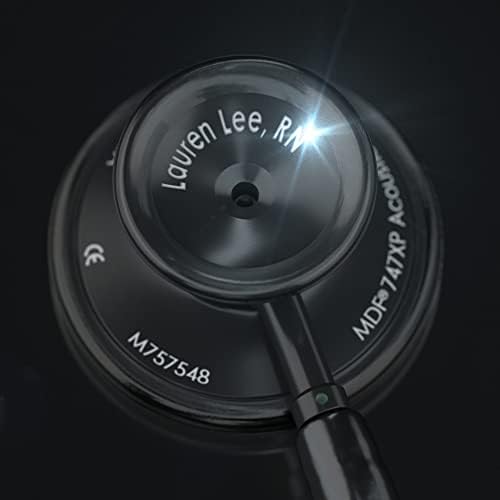MDF Instruments, Engravable - Acoustica Lightweight Custom Stethoscope for Doctors, Nurses, Students, Home Health Use, Adult, Dual Head, Black Tube, Black Chestpiece-Headset, MDF747XPBO-ENGRAVING