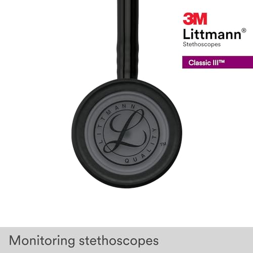 3M Littmann Classic III Monitoring Stethoscope, 5803, More Than 2X as Loud, Weighs Less, Stainless Steel Black-Finish Chestpiece, 27" Black Tube, Stem and Headset