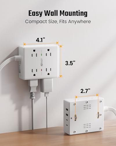10Ft Extension Cord with Multiple Outlets, Flat Plug Surge Protector Power Strip 10 Ft Long Cord, 8 Outlets & 4 USB Ports (2 USB C), Desk Charging Station for Home Office, College Dorm Room Essentials