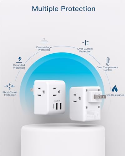 2 Pack US to Japan Plug Adapter, 2 Prong to 3 Prong Outlet Adapter with 3 AC Outlets 3 USB Ports(1 USB C), Type A Travel Power Converter Plug Adaptor for USA to Japanese Canada Mexico Philippines Peru
