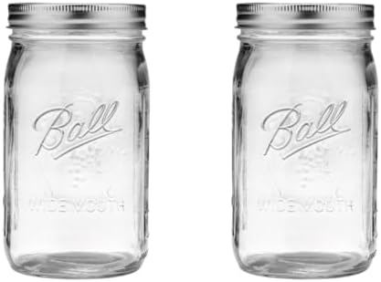 Ball Wide Mouth Glass Mason Jars with Lids and Bands, Used for Canning, Pickling, Juice, Jam, Jelly, Quart Size 32 Ounce (Pack of 2)