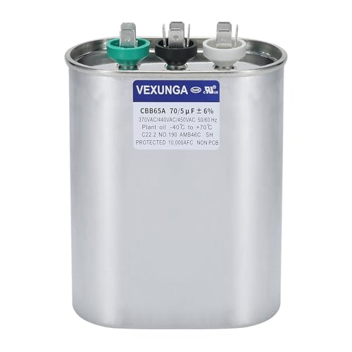 70/5 uF 70+5 MFD 370V 440V 450V Oval Dual Run Start AC Capacitor 70 5 uF 370 440 450 Volt VAC CBB65 Air Conditioner Capacitors for AC Unit Fan Motor Start or Condenser Straight Cool