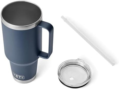 YETI Rambler 42 oz Tumbler with Handle and Straw Lid, Travel Mug Water Tumbler, Vacuum Insulated Cup with Handle, Stainless Steel, Navy